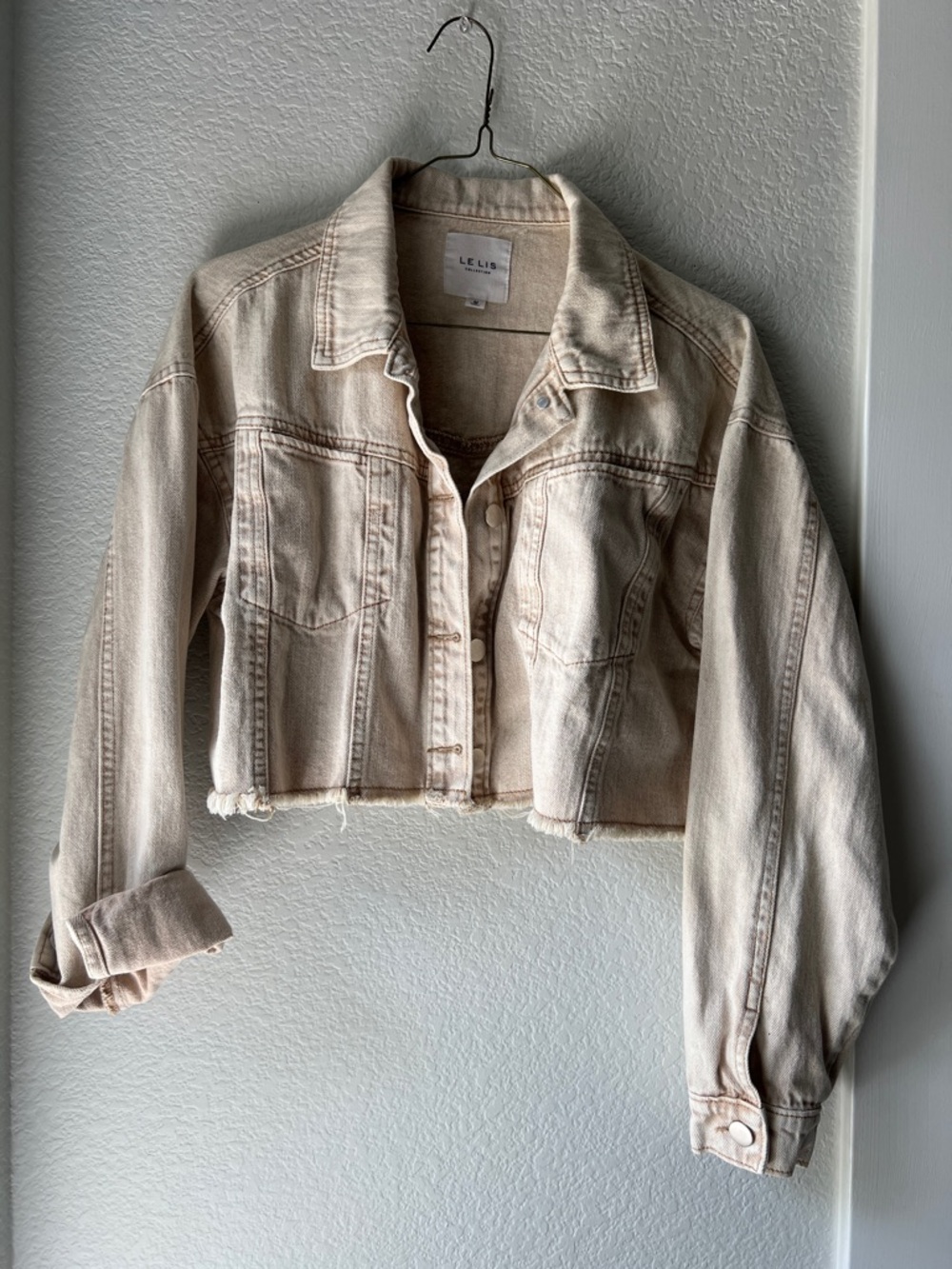 Le Lis Neutral Cropped Denim Jacket - Light Beige